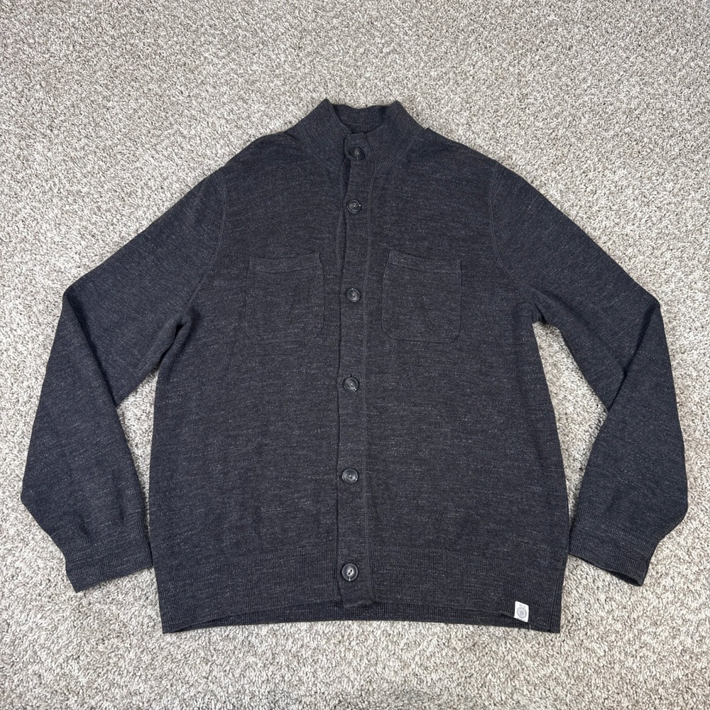 Lucky Brand Cardigan Sweater Mens XL Gray Button Up Mock Neck Cotton Classic